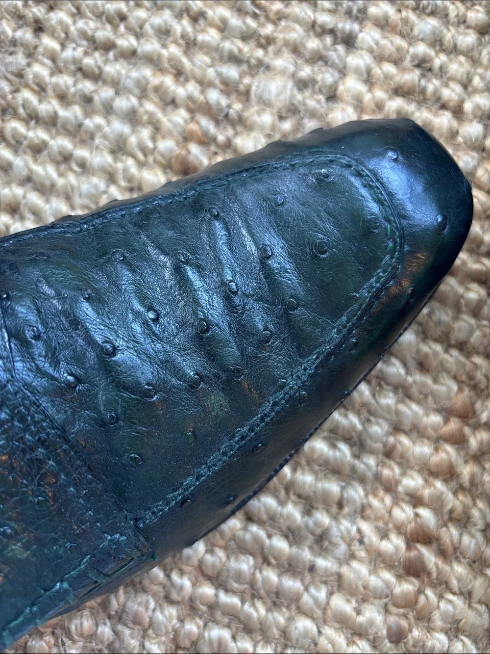 Ermenegildo Zegna vintage ostrich leather penny loafer  in green